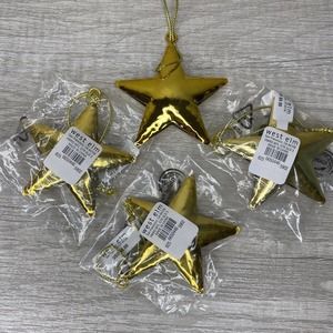 (Lot 4) West Elm Gold Star Hammered Metal Christmas Ornament Holiday Classic NWT